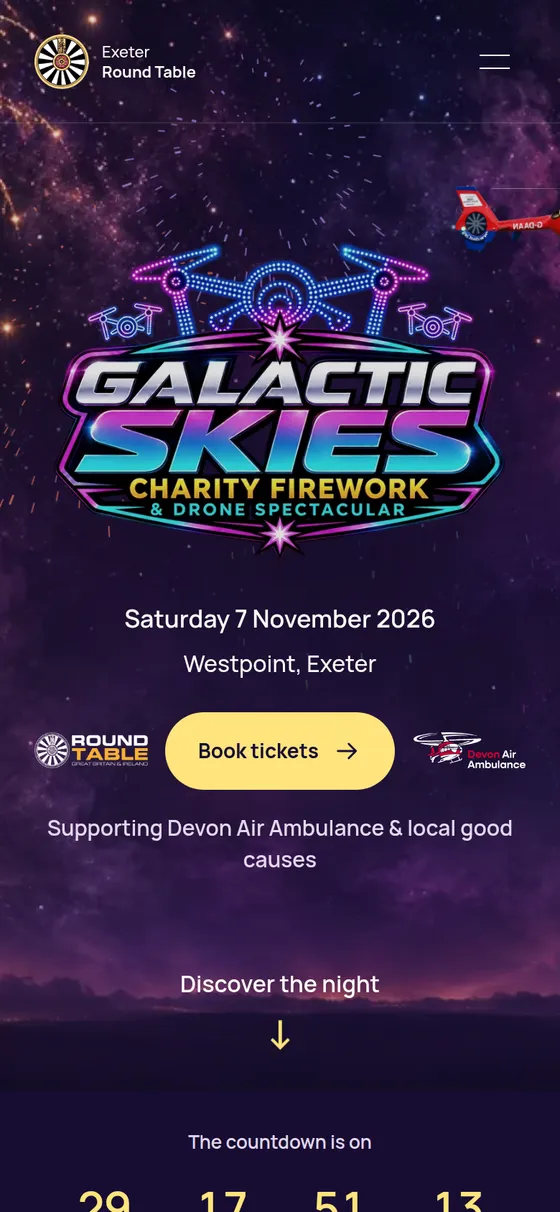 Galactic Skies homepage on a phone